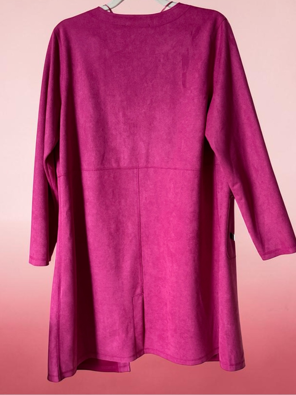 Solitaire Magenta Faux Suede Open Front Cardigan Duster - Size XL - NWT - Picture 3 of 7